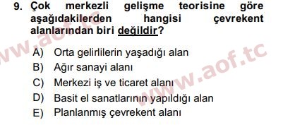 2020 Kentleşme ve Konut Politikaları Yaz Okulu 9. Çıkmış Sınav Sorusu