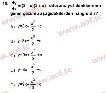 2014 Matematik 2 Arasınav 10. Çıkmış Sınav Sorusu