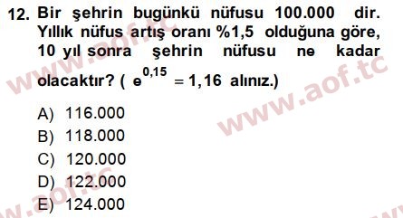2014 Matematik 2 Arasınav 12. Çıkmış Sınav Sorusu