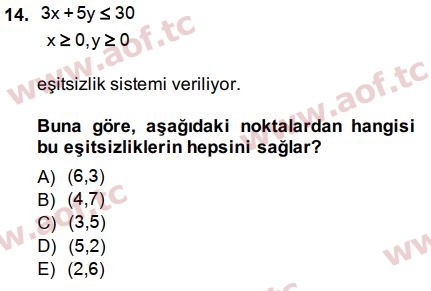 2014 Matematik 2 Arasınav 14. Çıkmış Sınav Sorusu