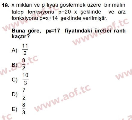 2014 Matematik 2 Arasınav 19. Çıkmış Sınav Sorusu