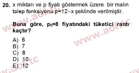 2014 Matematik 2 Arasınav 20. Çıkmış Sınav Sorusu