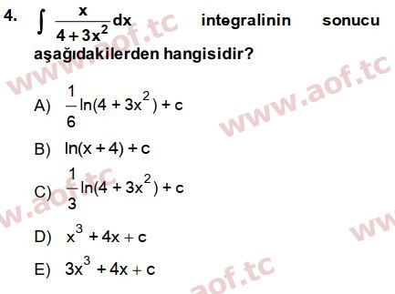 2014 Matematik 2 Arasınav 4. Çıkmış Sınav Sorusu