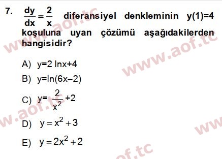 2014 Matematik 2 Arasınav 7. Çıkmış Sınav Sorusu