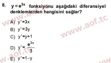 2014 Matematik 2 Arasınav 8. Çıkmış Sınav Sorusu