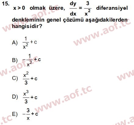 2015 Matematik 2 Arasınav 15. Çıkmış Sınav Sorusu