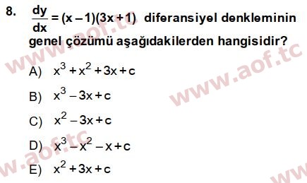 2015 Matematik 2 Arasınav 8. Çıkmış Sınav Sorusu