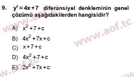 2015 Matematik 2 Arasınav 9. Çıkmış Sınav Sorusu