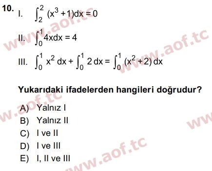 2016 Matematik 2 Arasınav 10. Çıkmış Sınav Sorusu