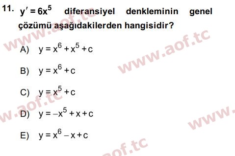 2016 Matematik 2 Arasınav 11. Çıkmış Sınav Sorusu