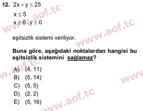 2016 Matematik 2 Arasınav 12. Çıkmış Sınav Sorusu