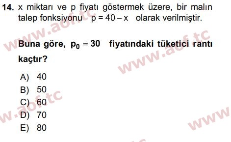 2016 Matematik 2 Arasınav 14. Çıkmış Sınav Sorusu