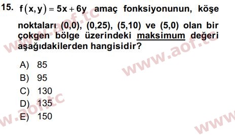 2016 Matematik 2 Arasınav 15. Çıkmış Sınav Sorusu