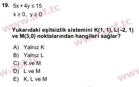 2016 Matematik 2 Arasınav 19. Çıkmış Sınav Sorusu