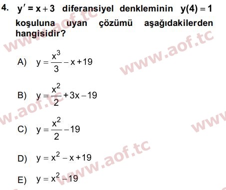 2016 Matematik 2 Arasınav 4. Çıkmış Sınav Sorusu