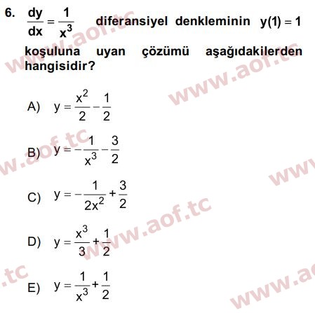 2016 Matematik 2 Arasınav 6. Çıkmış Sınav Sorusu