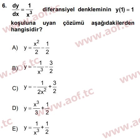 2016 Matematik 2 Arasınav 6. Çıkmış Sınav Sorusu