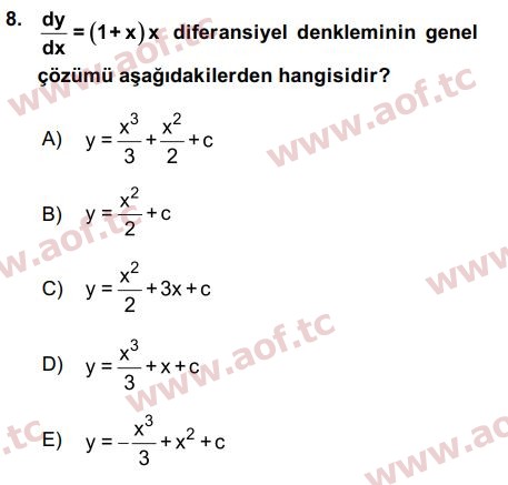 2016 Matematik 2 Arasınav 8. Çıkmış Sınav Sorusu