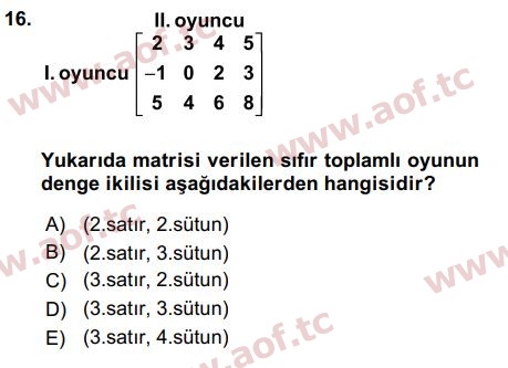 2016 Matematik 2 Final 16. Çıkmış Sınav Sorusu