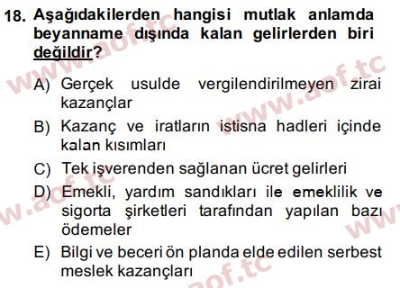 2015 Türk Vergi Sistemi Arasınav 18. Çıkmış Sınav Sorusu