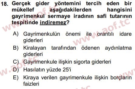 2016 Türk Vergi Sistemi Arasınav 18. Çıkmış Sınav Sorusu