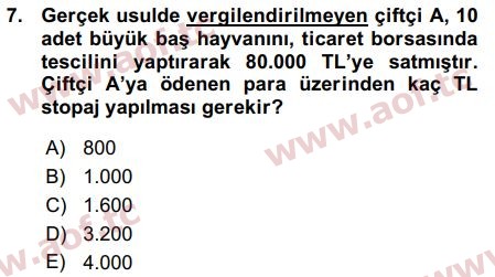 2016 Türk Vergi Sistemi Arasınav 7. Çıkmış Sınav Sorusu