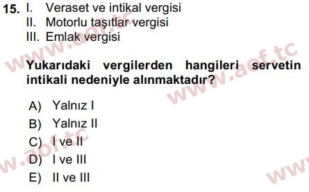 2016 Türk Vergi Sistemi Final 15. Çıkmış Sınav Sorusu