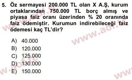 2016 Türk Vergi Sistemi Final 5. Çıkmış Sınav Sorusu