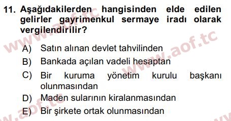 2017 Türk Vergi Sistemi Arasınav 11. Çıkmış Sınav Sorusu