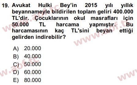 2017 Türk Vergi Sistemi Arasınav 19. Çıkmış Sınav Sorusu