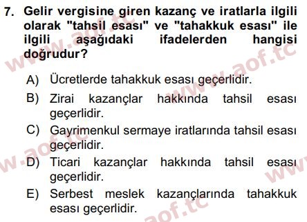 2017 Türk Vergi Sistemi Arasınav 7. Çıkmış Sınav Sorusu