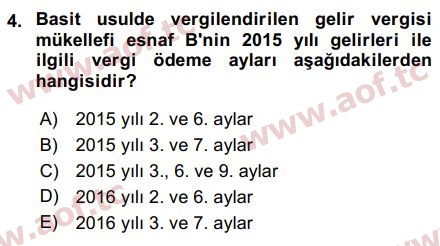 2017 Türk Vergi Sistemi Final 4. Çıkmış Sınav Sorusu