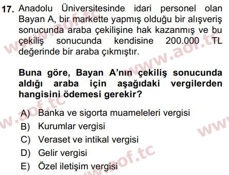 2018 Türk Vergi Sistemi Final 17. Çıkmış Sınav Sorusu