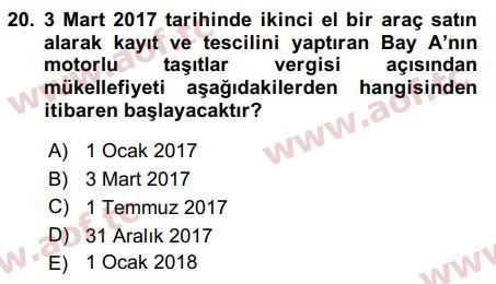 2018 Türk Vergi Sistemi Final 20. Çıkmış Sınav Sorusu