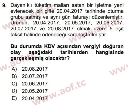 2018 Türk Vergi Sistemi Final 9. Çıkmış Sınav Sorusu
