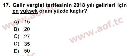 2019 Türk Vergi Sistemi Arasınav 17. Çıkmış Sınav Sorusu