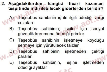 2019 Türk Vergi Sistemi Arasınav 2. Çıkmış Sınav Sorusu