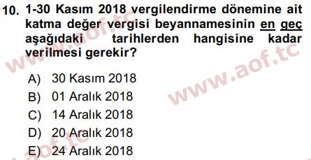 2019 Türk Vergi Sistemi Final 10. Çıkmış Sınav Sorusu
