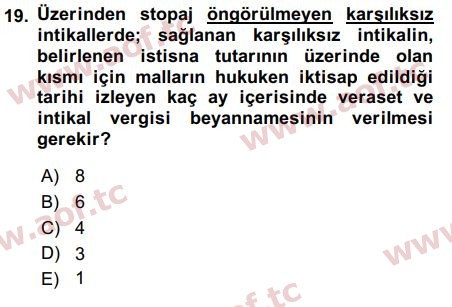 2019 Türk Vergi Sistemi Final 19. Çıkmış Sınav Sorusu