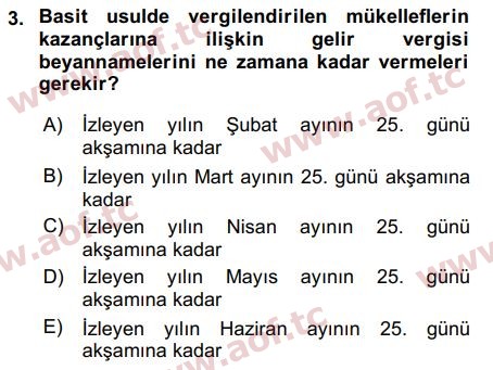 2019 Türk Vergi Sistemi Final 3. Çıkmış Sınav Sorusu