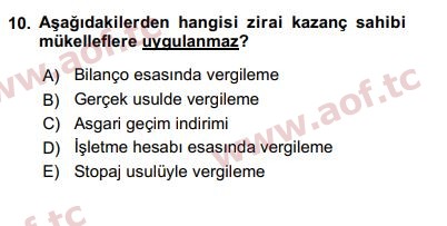 2020 Türk Vergi Sistemi Arasınav 10. Çıkmış Sınav Sorusu