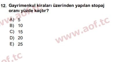 2020 Türk Vergi Sistemi Arasınav 12. Çıkmış Sınav Sorusu