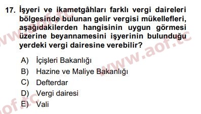 2020 Türk Vergi Sistemi Arasınav 17. Çıkmış Sınav Sorusu