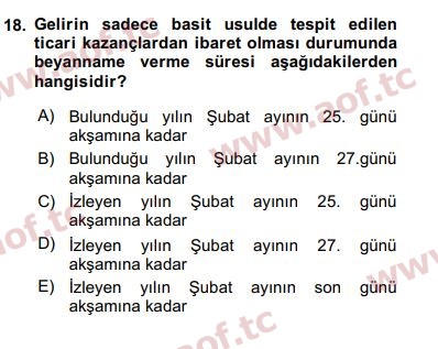 2020 Türk Vergi Sistemi Arasınav 18. Çıkmış Sınav Sorusu