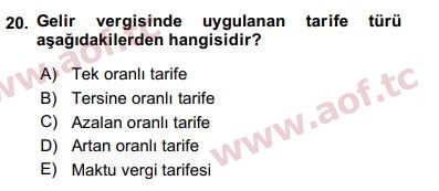 2020 Türk Vergi Sistemi Arasınav 20. Çıkmış Sınav Sorusu