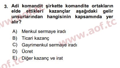 2020 Türk Vergi Sistemi Arasınav 3. Çıkmış Sınav Sorusu