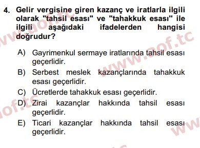 2020 Türk Vergi Sistemi Arasınav 4. Çıkmış Sınav Sorusu