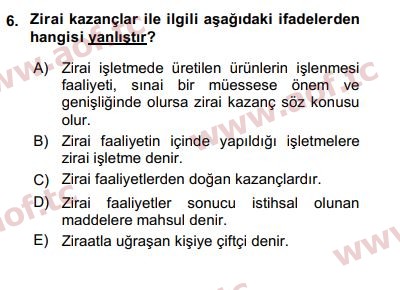 2020 Türk Vergi Sistemi Arasınav 6. Çıkmış Sınav Sorusu