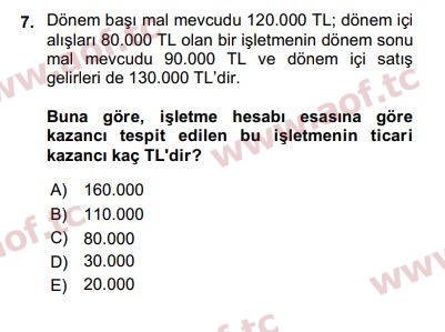 2020 Türk Vergi Sistemi Arasınav 7. Çıkmış Sınav Sorusu