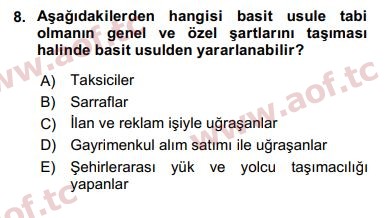 2020 Türk Vergi Sistemi Arasınav 8. Çıkmış Sınav Sorusu